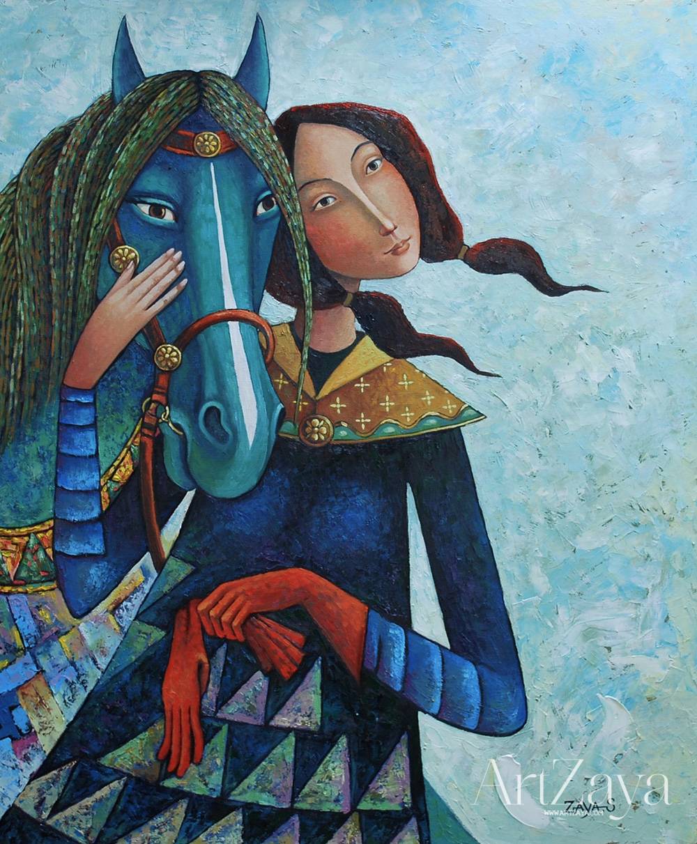 Girl with green horse